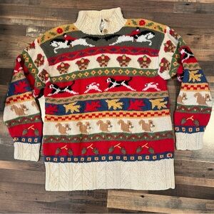 Susan Bristol Colorful Animal Pattern Turtleneck Sweater